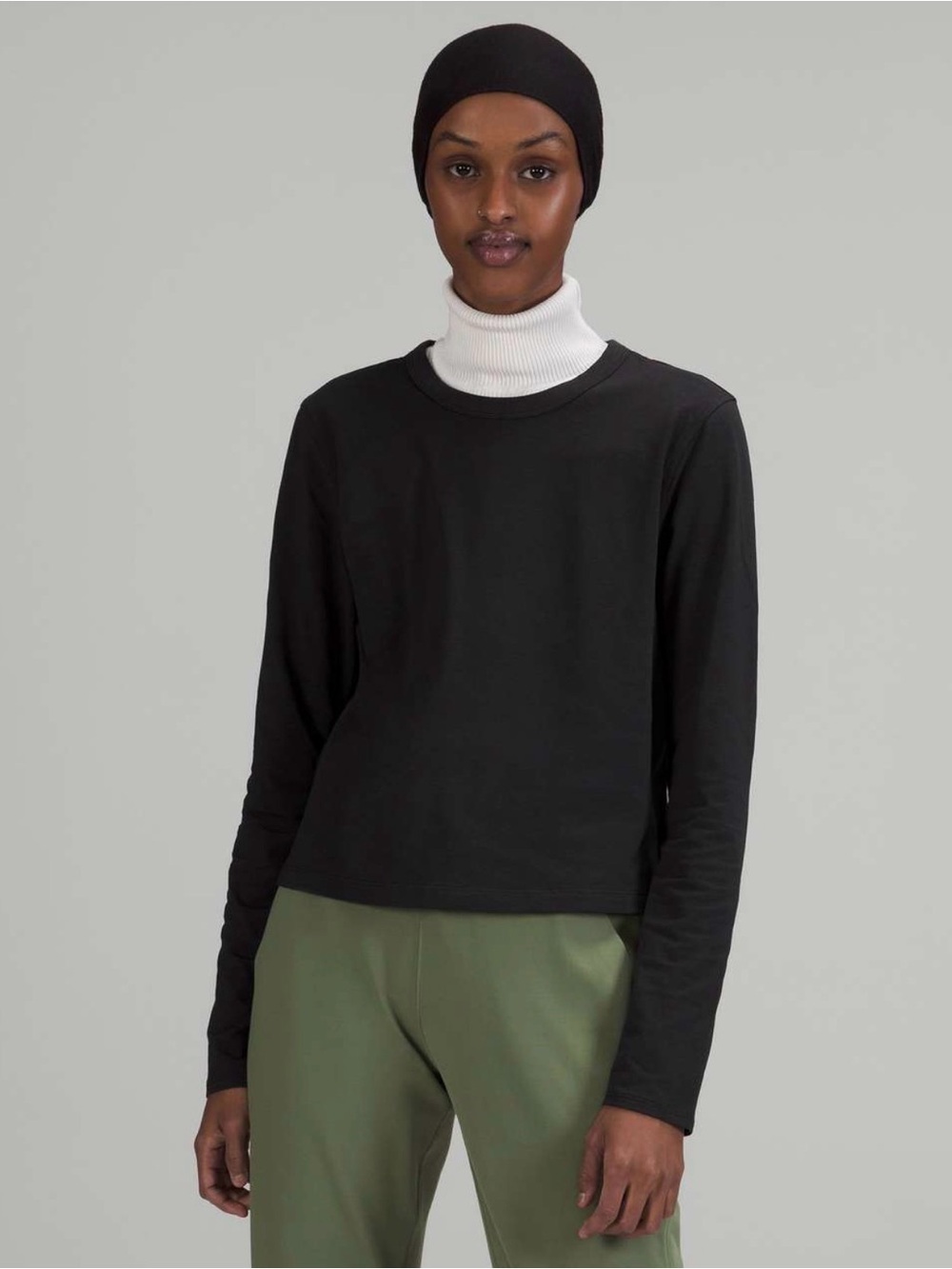 Lululemon Classic Fit Cotton Blend Long Sleeve Shirt Black Size 4 Crew W3FGES
